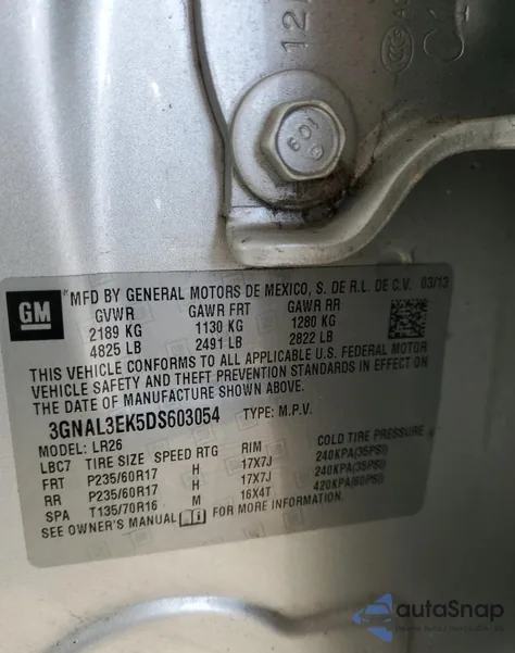 2013 Chevrolet Captiva Lt from USA, damaged, VIN 3GNAL3EK5DS603054